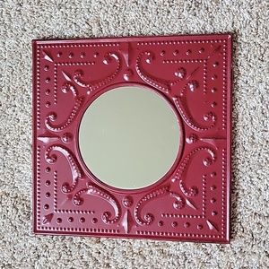 Round mirror with distressed square metal tin frame